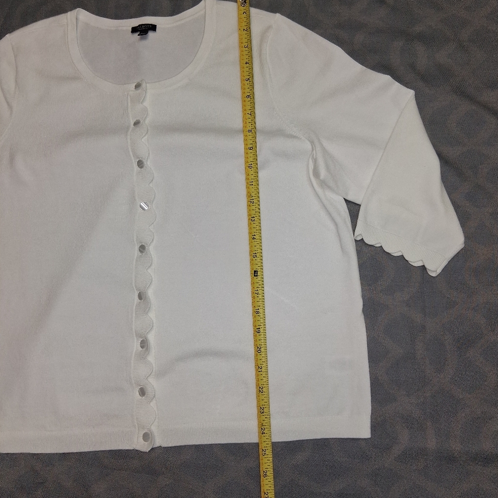 Talbots Plus Petite Women Size 2XP White Scalloped Button-Down Shirt - Picture 3 of 16